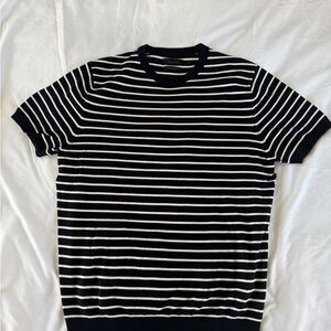 Classic Nautical Striped Navy and White Short-Sleeve Knit Shirt Men’s Large